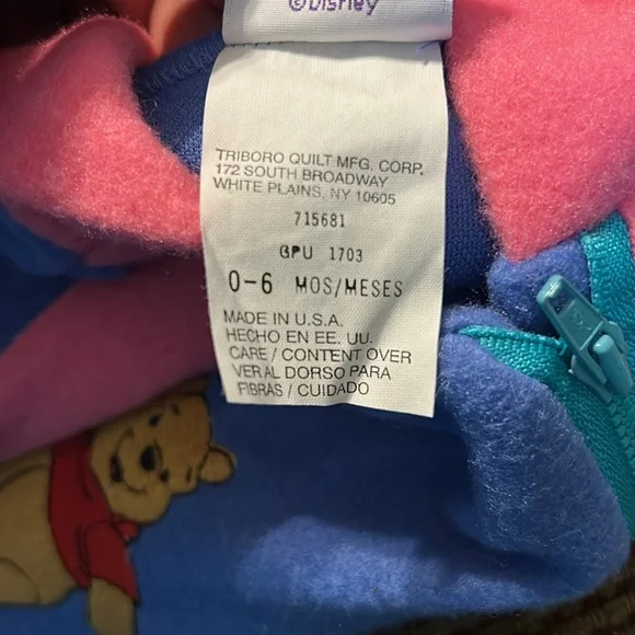 Vintage 90s Disney Winnie The Pooh Fleece One Piece Pajamas Bunting 0-6 Months - Picture 4 of 5